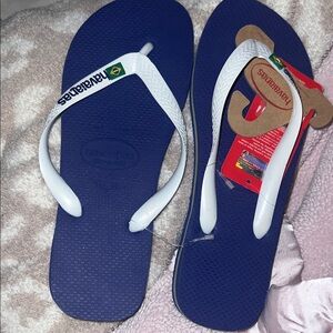 Havaianas unisex' Navy Flip Flops with White Straps